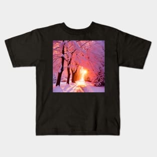 Hush II, A Pink And Lavender Winter Scene Kids T-Shirt